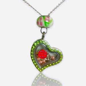 PEACE boutique heart charm locket pendant necklace + FREE CHARM EXTRAS
